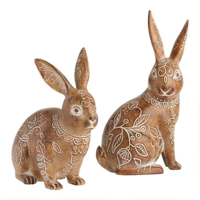 Brown Etched Bunnies Decor Set of 2 | World Market