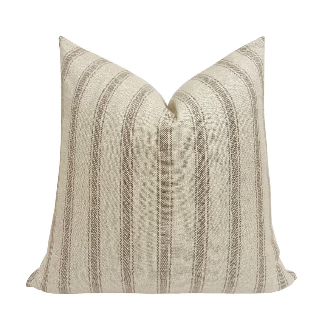 MIA Designer Creamy Ivory Pillow Cover, Brown Striped Pillow, Boho Pillow, Farmhouse Pillow - Ets... | Etsy (US)