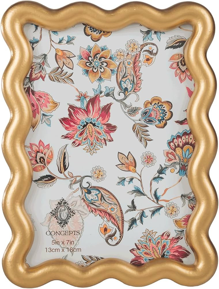 Concepts 5x7 Gold Scalloped Wavy Design Resin Picture Frame With HD Clear Glass, Extra Durable Ph... | Amazon (US)