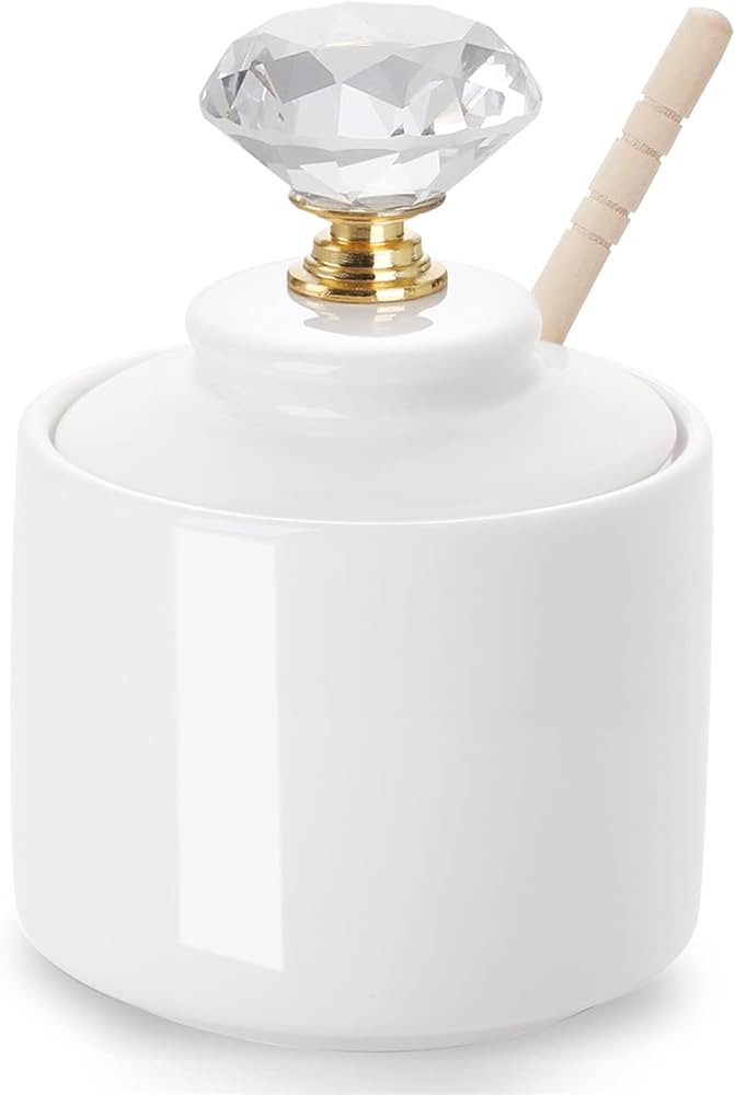 Ceramic Honey Jar with Dipper and Crystal Lid, Small Honey Pot for Home Kitchen, 8oz (Gold) | Amazon (US)
