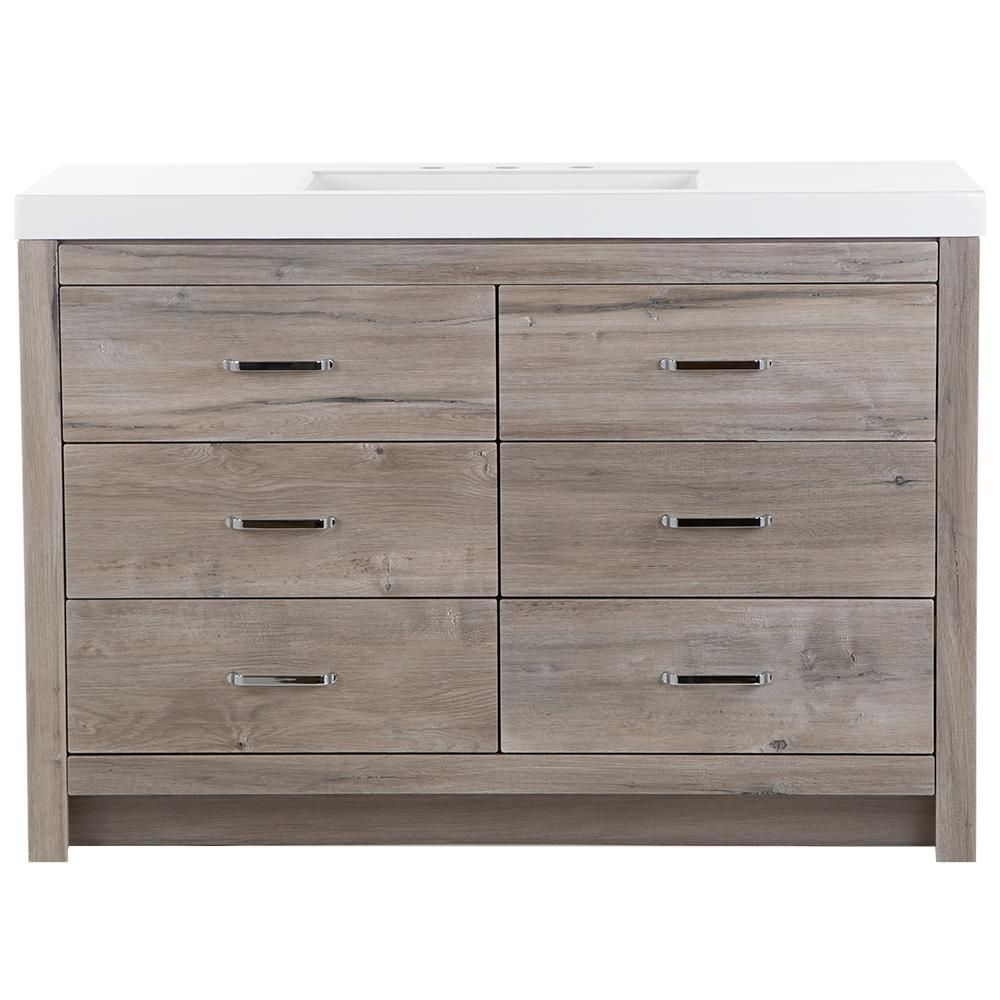 Glacier Bay Woodbrook 49 in. W x 19 in. D Vanity in White Washed Oak with Cultured Marble Vanity ... | The Home Depot