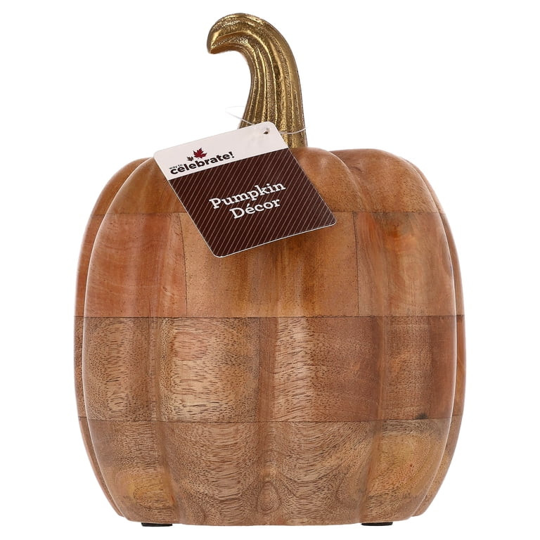Wooden Pumpkin with Metal Stem Tabletop Decoration, Brown, 8", Fall by Way To Celebrate | Walmart (US)