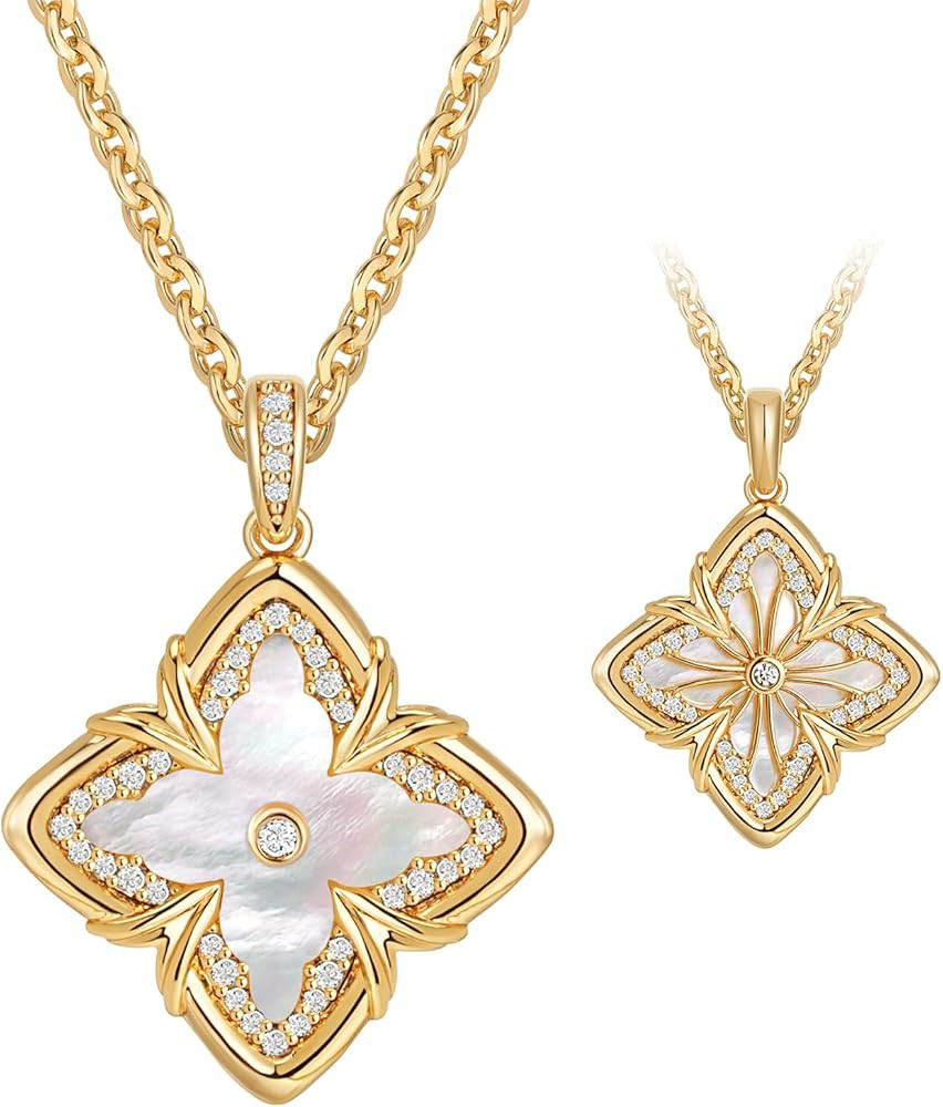 MEVECCO Gold Four Leaf Clover Necklace for Women 14K Gold Plated Clover Pendant Necklace With Dia... | Amazon (US)