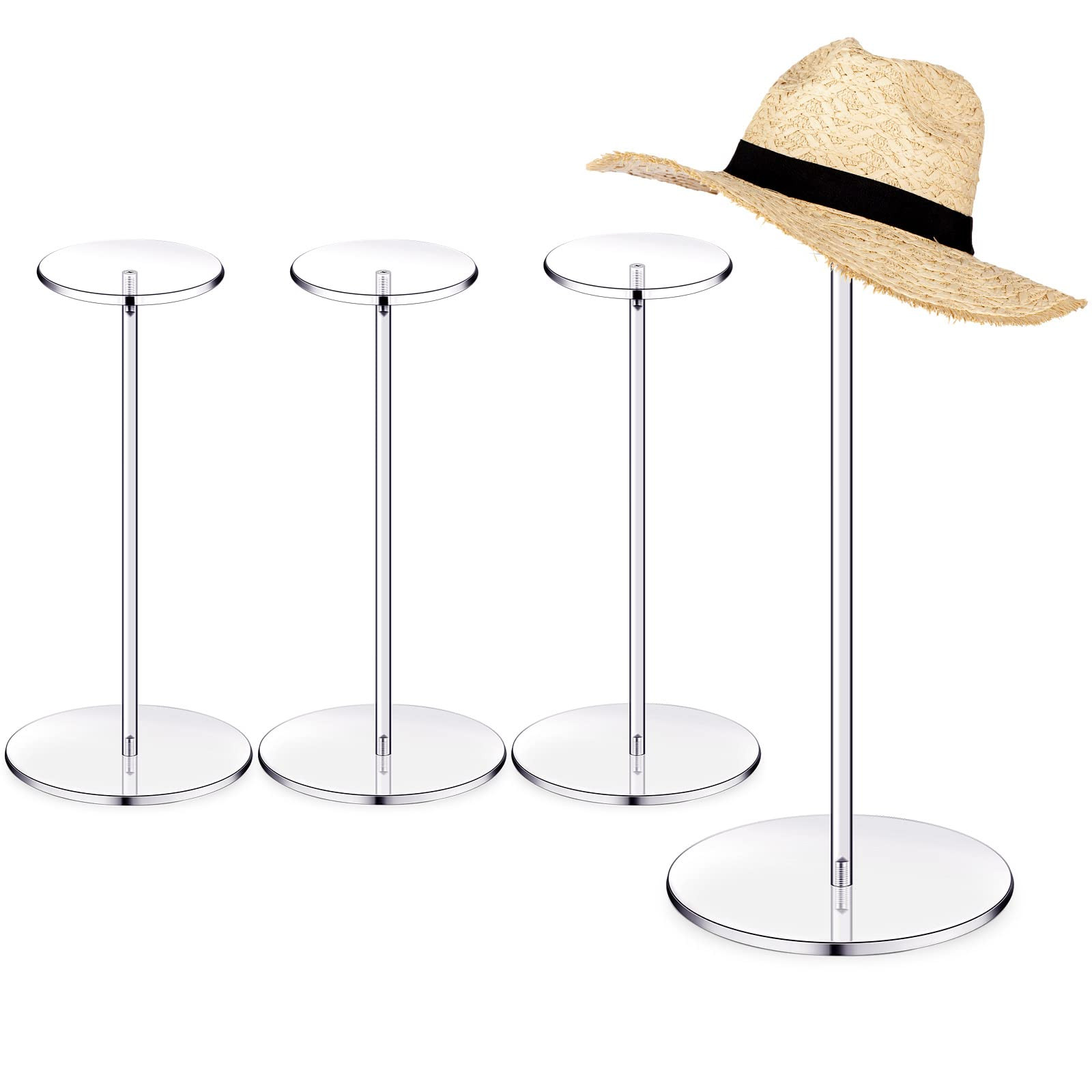 Chunful 4 Sets Acrylic Hat Stand Holder Wig Display Rack Clear Pedestal Stand Baseball Hat Rack R... | Amazon (US)