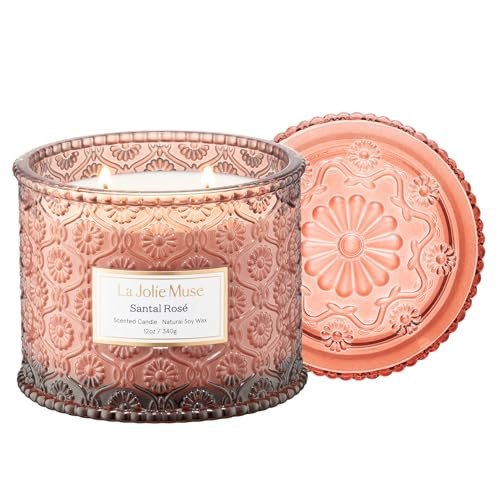 LA JOLIE MUSE Santal Rosé Candle - Saffron, Rose, Patchouli | 12 oz Large 2-Wick Soy Wax Candle | 60 Hours Clean Burn | Gift-Ready for Hosts & Gatherings | Elegant Home Décor | Amazon (US)