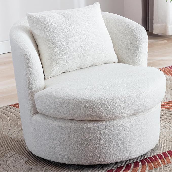 INZOY Swivel Barrel Chair with Lamb Wool Fabric, White Swivel Accent Chair, Sherpa Swivel Chair w... | Amazon (US)