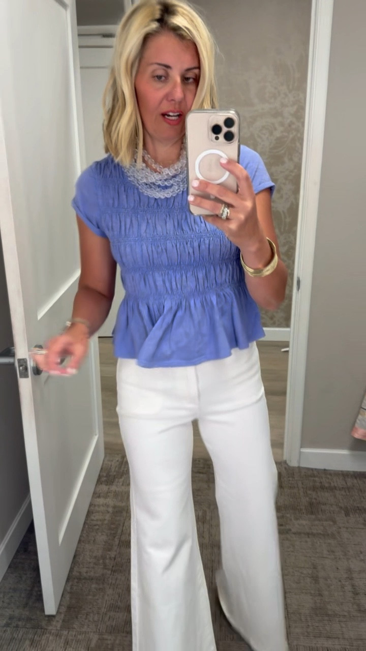 Look at these wide leg jeans! I love these so much…. They are definitely long so I will need to wear a heel or have them hemmed. I’m in xs in the top. 

#LTKmomlife #LTKdayinmylife #LTKOver40
