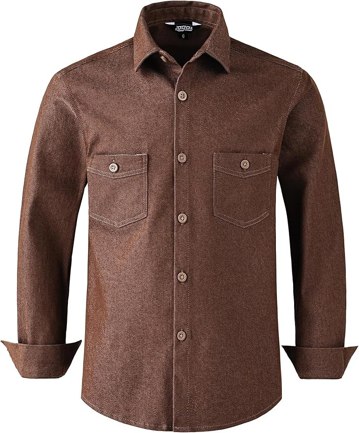 JOGAL Boys Stretch Denim Shirt Long Sleeve Button Down Shirts Casual Shirts with Two Pockets for ... | Amazon (US)