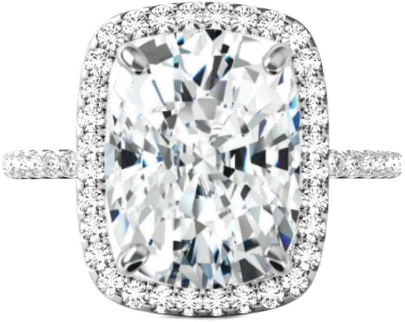 8.00Carat Cushion Moissanite Engagement Ring Wedding Eternity Band Vintage Solitaire 4-prong Halo... | Amazon (US)