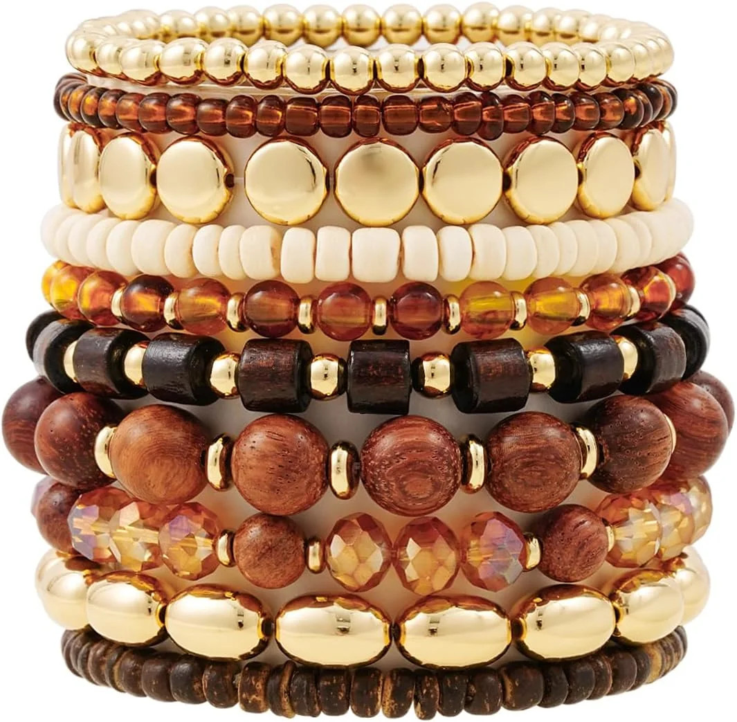 Surfer Heishi Clay Bead Bracelets for Women Bohemian Stackable Gold Beaded Stretch Bracelets Elas... | Walmart (US)