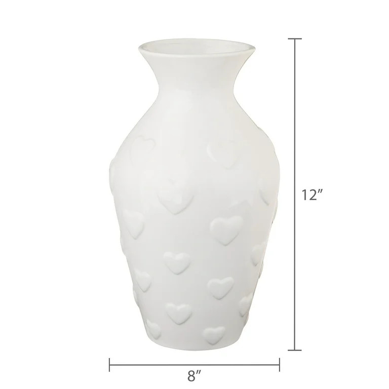 Ceramic Valentine's Day Heart Vase, White, 12", by My Texas House | Walmart (US)