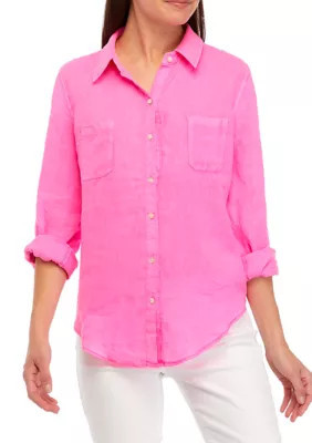 Lilly Pulitzer Women's Sea View Linen Shirt, Pink, Large | Belk