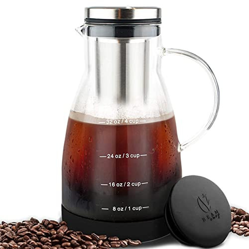 Bean Envy Cold Brew Coffee Maker - 32 oz Glass Iced Tea & Coffee Cold Brew Maker and Pitcher w/Silicone Cap & Base | Amazon (US)