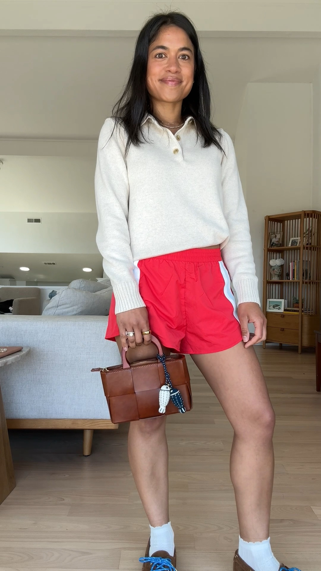 Sporty school boy chic - love dressing up track shorts for a casual spring / summer look! Wearing XS in shorts - comes in other colors and this knit polo sweater is from the men’s section - on sale! Wearing and XS 

#LTKootd #LTKPetite #LTKSaleAlert