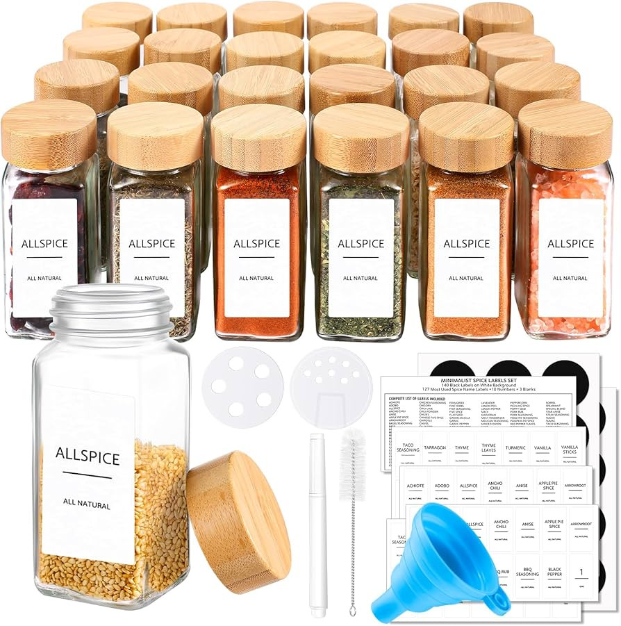 MeCids 24 PCS Glass Spice Jars with Bamboo Airtight Lids, 4 oz Glass Seasoning Containers Spice B... | Amazon (CA)