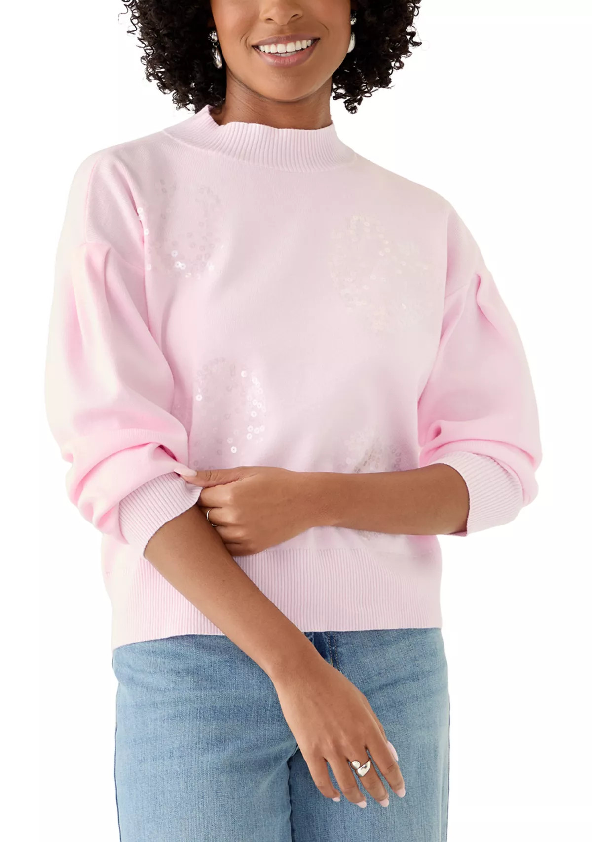 Crown & Ivy™Women's Heart Scallop Trim Sweater | Belk