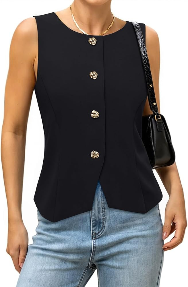 PINKMSTYLE Suit Vest For Women Button Down Summer Sleeveless Blazer Vests Waistcoat Work Business... | Amazon (US)