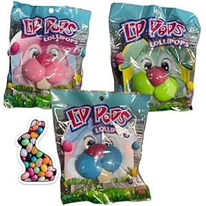 Okie Dokie Trading Co Easter Rabbit Sticker bundled with 3 Bunny Lip Pops Lollipops - Pink, Blue,... | Amazon (US)