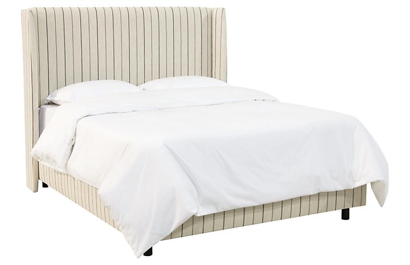 Kelly Wingback Bed, Tan Stripe | One Kings Lane