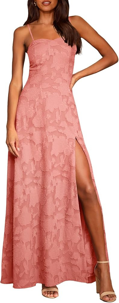 Ferlema Women's Spaghetti Straps Sleeveless Floral Split Maxi Dress Flowy A Line Wedding Guest Dr... | Amazon (US)