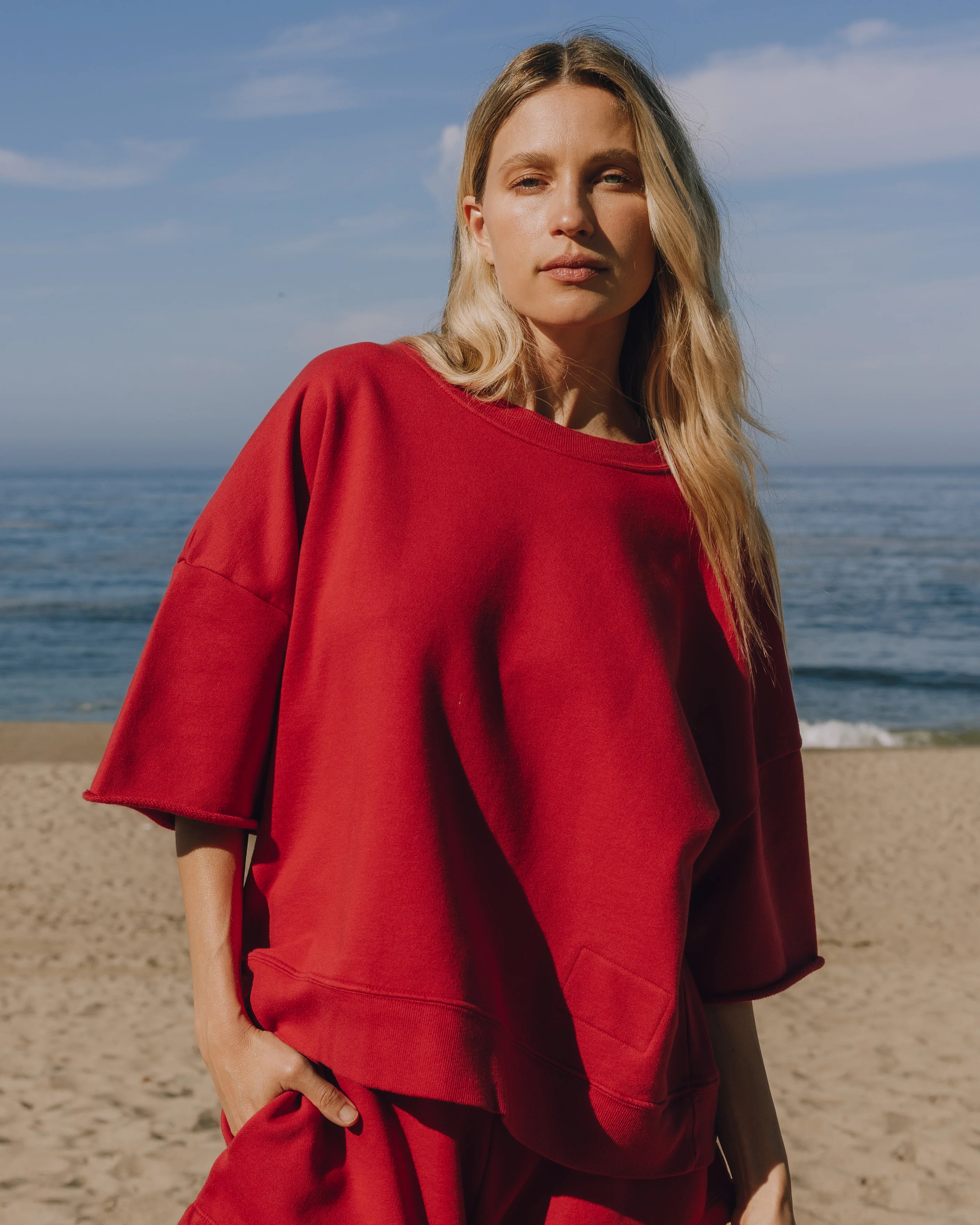 Cropped Sleeve Crew - Vintage Red | Daily Drills