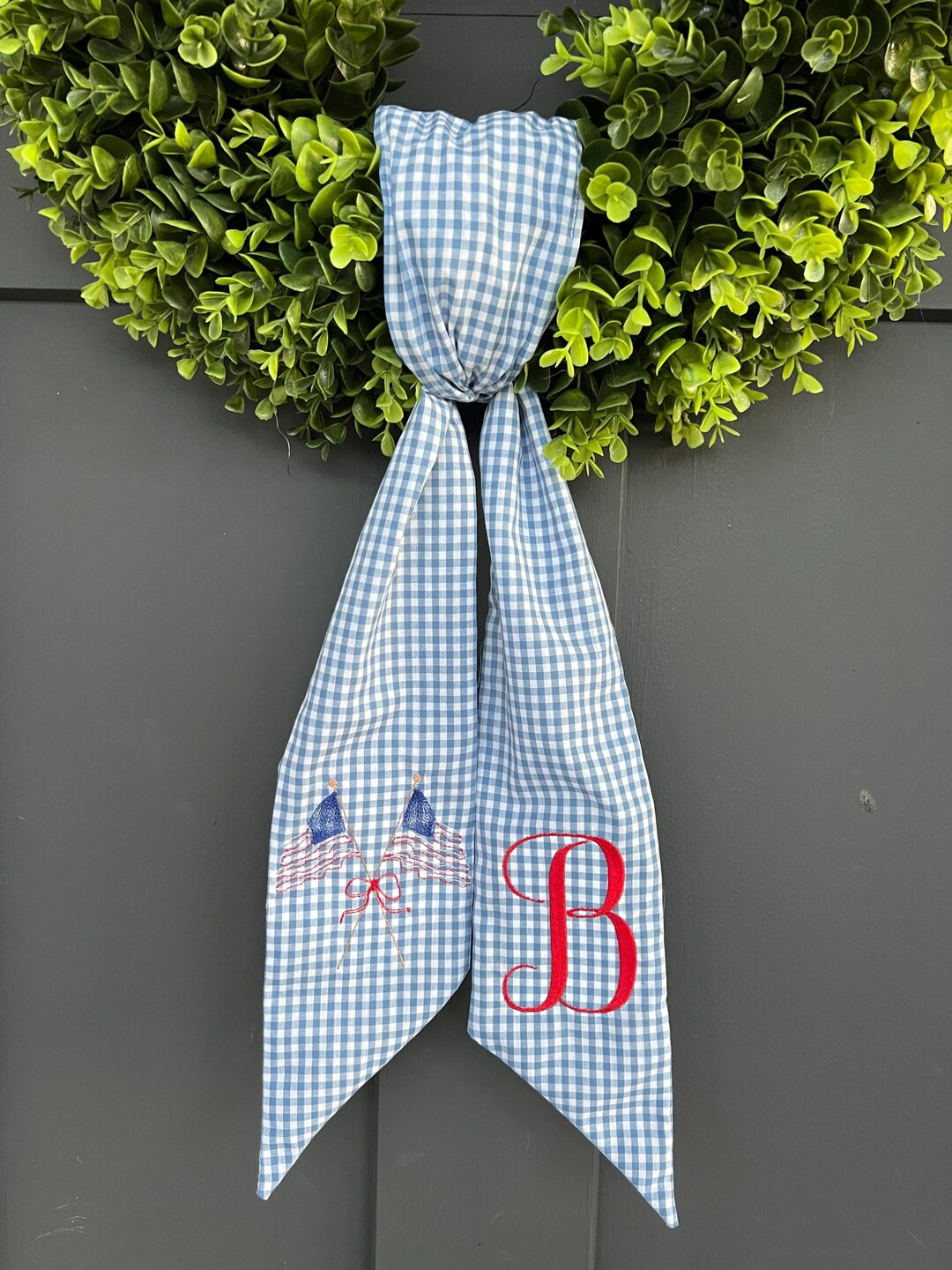 Monogrammed Initial Patriotic Flag Wreath Sash Front Door Housewarming Gift Personalized Wreath S... | Etsy (US)