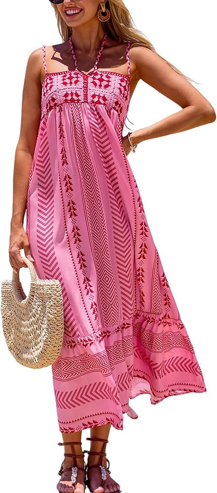 CUPSHE Women's Summer Dresses Spaghetti Straps Sleeveless Beach Boho Ruffled Tassel Vacation Maxi... | Amazon (US)