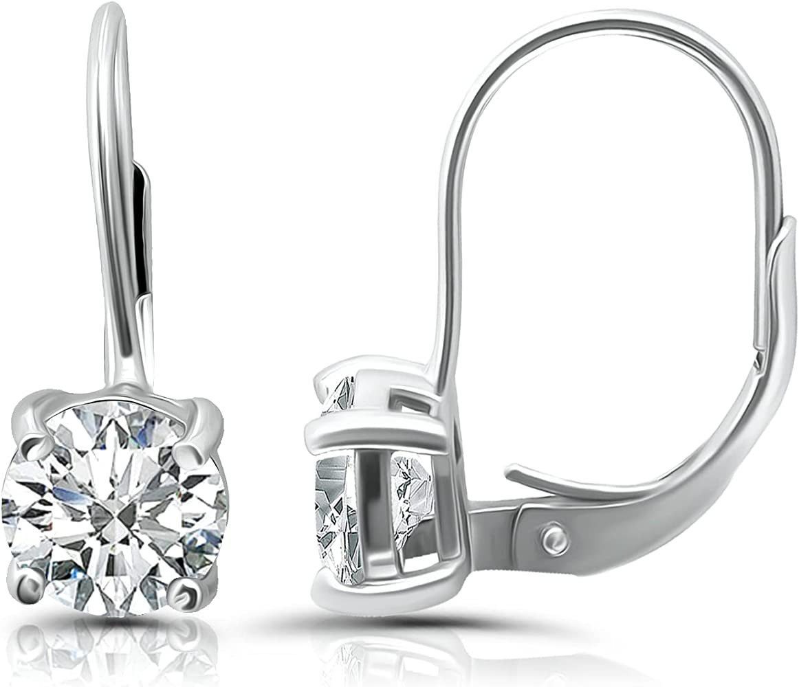 Hoops & Loops 925 Sterling Silver 7mm 1.30 Ct Round Cubic Zicronia Solitaire Leverback Drop Earri... | Amazon (US)