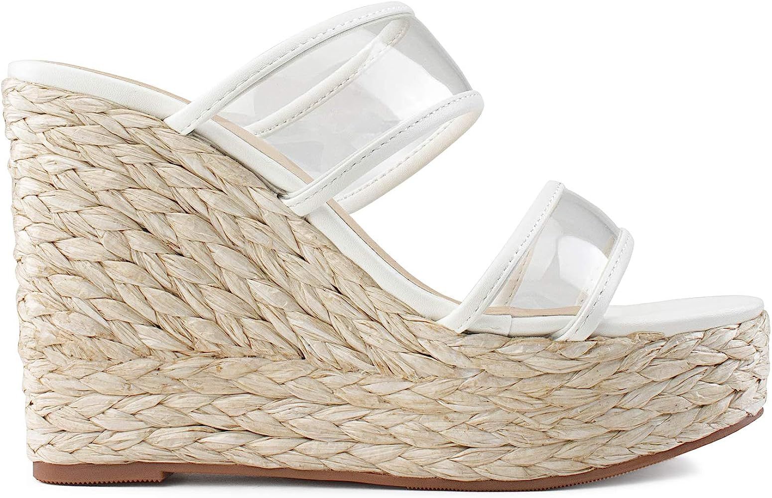 RF ROOM OF FASHION Women's Clear Band Wedge Sandals | Amazon (US)