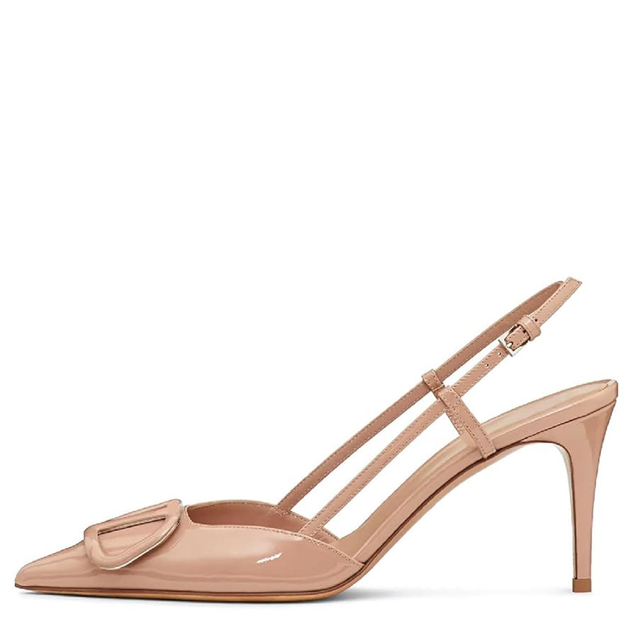 Women Heeled Slingback Sandals Closed Pointed Toe Stiletto High Heels Patent Leather Pumps Slip-O... | Amazon (US)