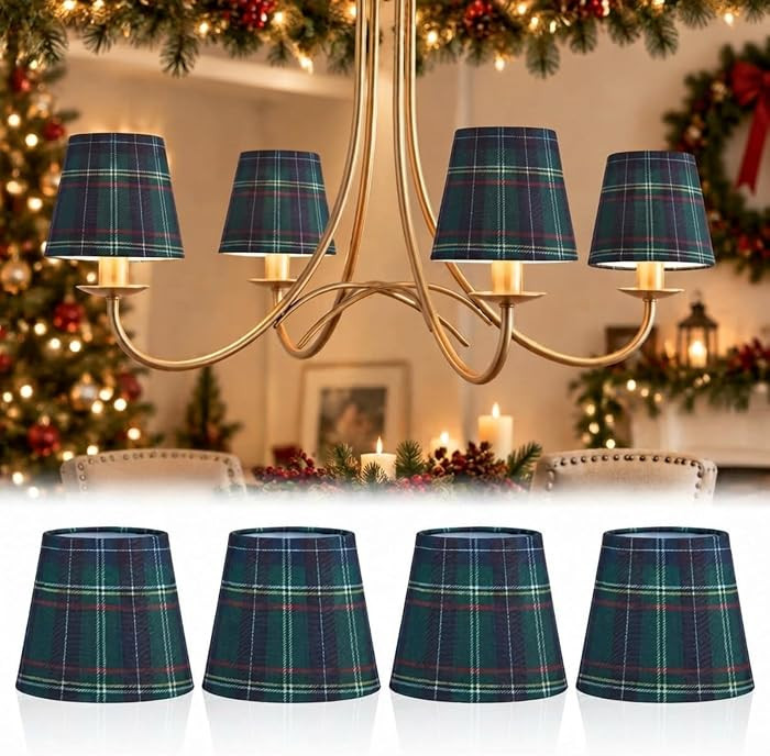 4 Pcs Christmas Chandelier Lamp Shades Tartan Plaid Lamp Shades | Amazon (US)