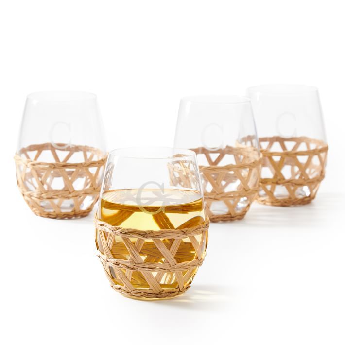 Hand-Woven Cane Stemless Wine Glasses, Set of 4 | Mark and Graham