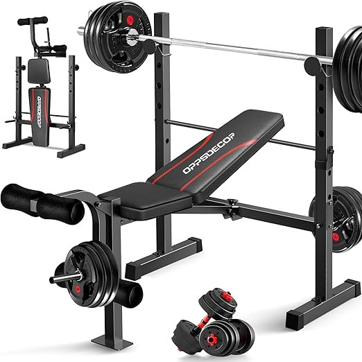 OPPSDECOR Standard Weight Bench Set with Squat Rack, 600LBS Adjustable Bench Press Set with Leg E... | Amazon (US)