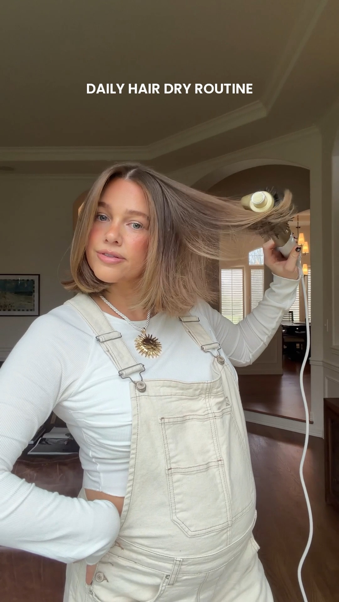 My hair wet to dry routine! U wash about every 2-3 days and I always have to blow dry because I have super thick hair that dries so poofy haha. But I love this tool for drying fast, super sleek and smooth it’s amazing honestly such a game changer it’s got these ceramic plates that help smooth and defrizz. I always dry about an an hour after showering so it’s partially dried. When hair is damp put in styling cream, air dry hour then use this took to smooth dry and flip out the ends! 