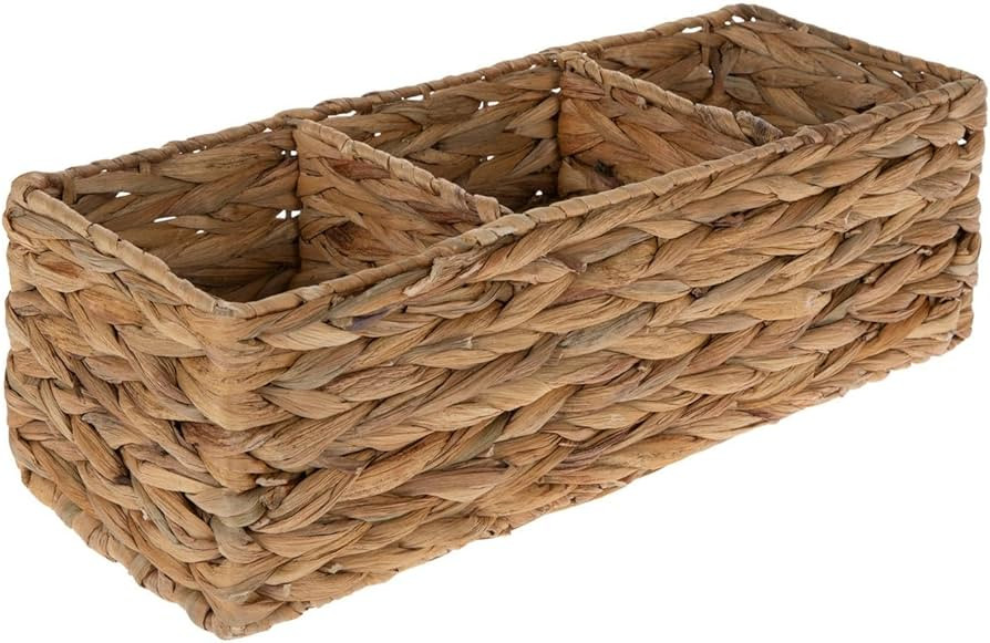 Hobby Lobby Water Hyacinth Storage Basket, 3 Compartments, Natural Tan & Brown, 16.88W x 6.5D x 5... | Amazon (US)