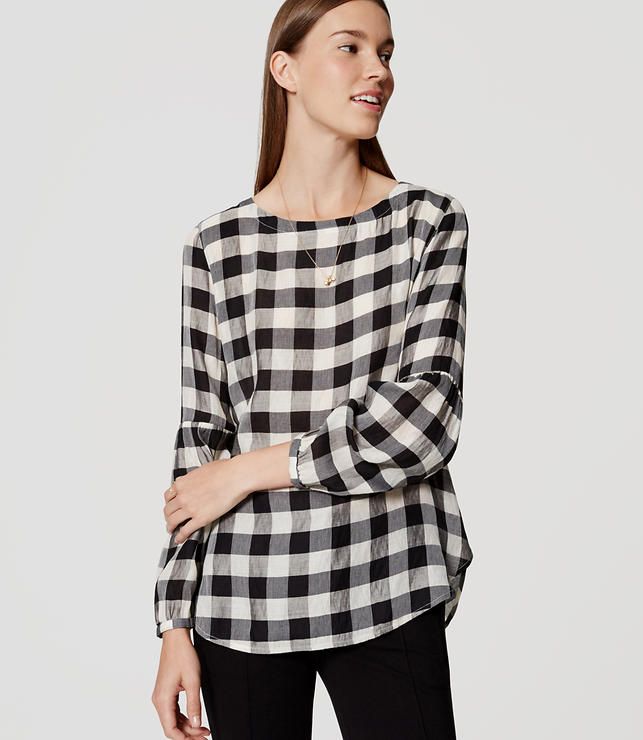 Plaid Button Back Blouse | LOFT