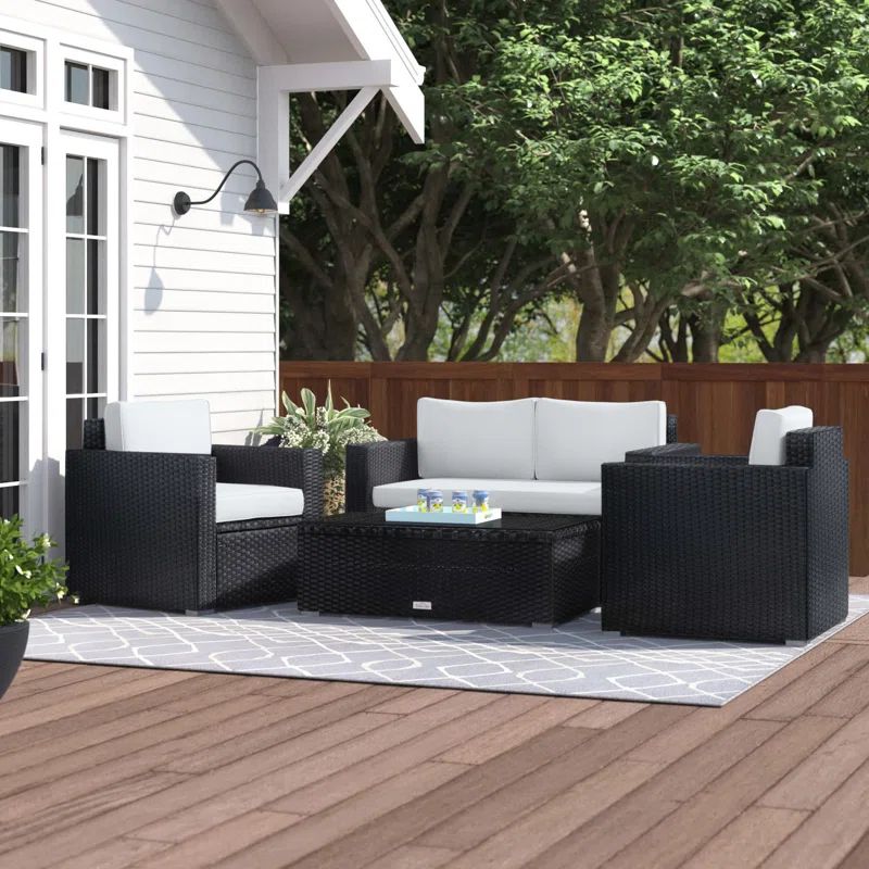 Hardesty Wicker 4 - Person Outdoor Seating Group with Cushions | Wayfair North America