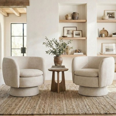 Set of 2 Modern Swivel Barrel Chair with Beige Upholstered Fabric, 360° Rotating Accent Lounge Chair for Living Room, Bedroom-Panipeachy | Target