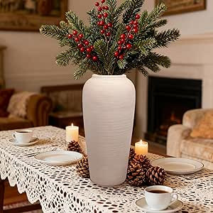 Jarrón alto de cerámica de 12 pulgadas con textura neutral, jarrón de cerámica color crema pa... | Amazon (US)