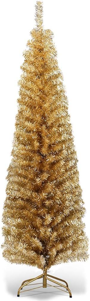 Goplus 6ft Champagne Pencil Christmas Tree, Artificial Slim Tree, Electroplated Technology, Xmas ... | Amazon (US)
