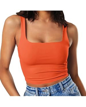 Artfish Women's Sleeveless Strappy Tank Square Neck Double Layer Workout Fitness Casual Basic Cro... | Amazon (US)