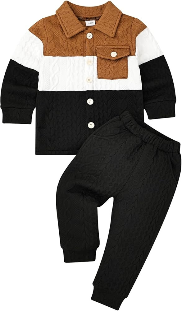 Baby Boy Fall Winter Clothes Toddler Boy Outfits Patchwork Button Down Tops Shirt Pocket Pants 2 ... | Amazon (US)