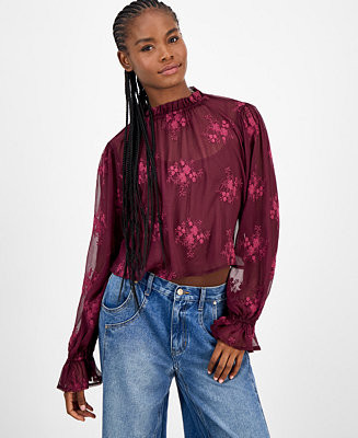 Women's Embroidered Sheer High-Neck Blouse, Macy's Exclusive | Macy's