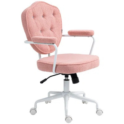 Cute Pink Desk Chair With Soft Cushion And Bear Fleece, Fluffy Vanity Construction | Wayfair North America