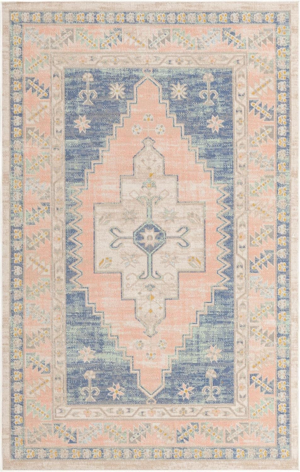 Whitney Collection Area Rug - Geneva (4' 1" x 6' 1" Rectangle, French Blue/ Beige) | Walmart (US)