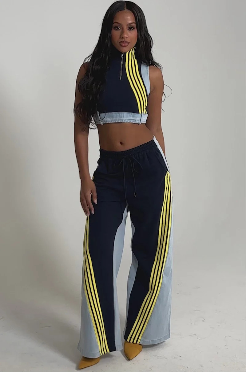 HEADS UP DENIM WIDE LEG JOGGER IN NAVY | AKIRA