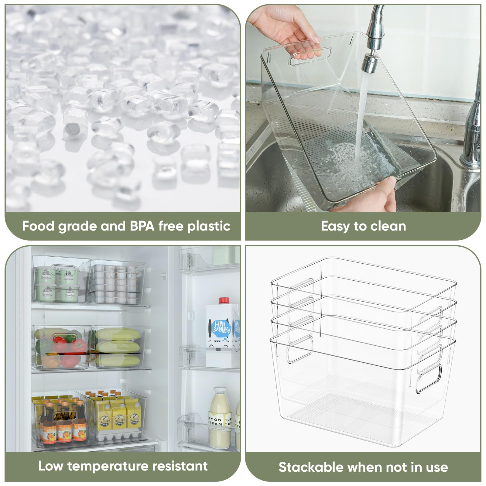 BALEINE Clear Plastic Storage Bins, Pantry Organization, BPA Free Stackable Refrigerator Organize... | Amazon (US)