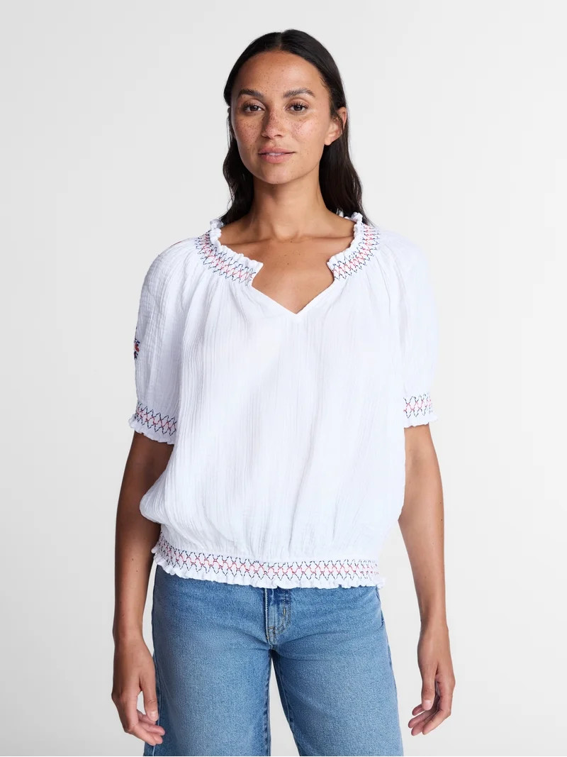 Time and Tru Women's Embroidered Peasant Top, Sizes XS-XXXL | Walmart (US)