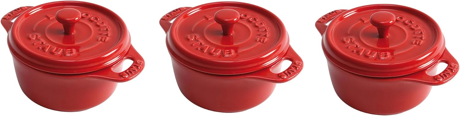 STAUB Ceramics Dutch Oven 3-piece Mini Round Cocotte, Cherry | Amazon (US)