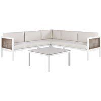 Beliani - Modern 4-Seater Lounge Set with Coffee Table White and Brown Aluminum Borello | ManoMano UK